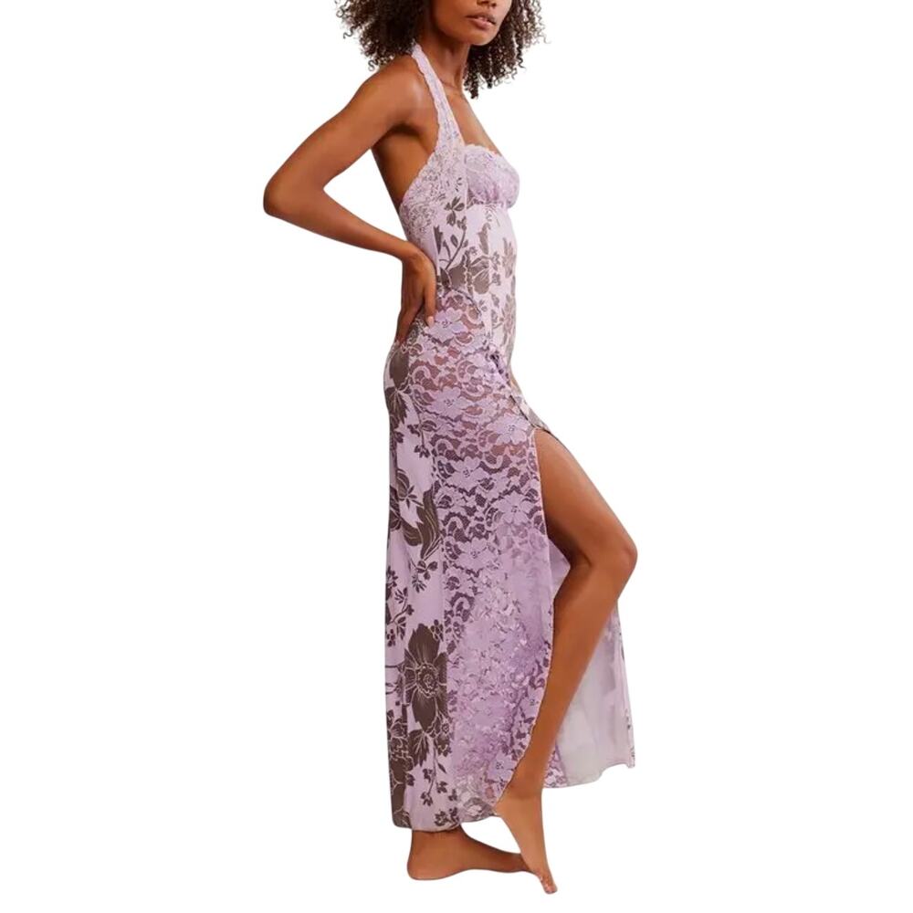 Y2K inspired boho retro Free People Love You Most Lace Halter Maxi Dress size M - Picture 4 of 16
